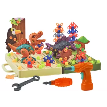 LEAN TOYS 3D konstrukcinis galvosūkis Dinozaurų surinkimo ir ardymo rinkinys su grąžtu
