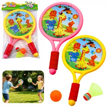 LEAN TOYS vaikų badmintono raketės Gyvūnėliai geltona rožinė
