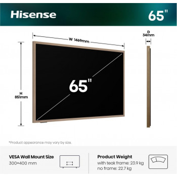 Hisense 65S7DS 65 colio 4K UHD DLED Smart TV su VIDAA U7, Dolby Vision, DTS Virtual:X, 3 HDMI, 2 USB, Wi-Fi, Bluetooth, balso valdymu, juodas