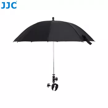 JJC Camera Rain Umbrella su Super Clamp laikikliu, 63mm žiočių plotis, 1/4 colio ir 3/8 colio sriegiais, juoda