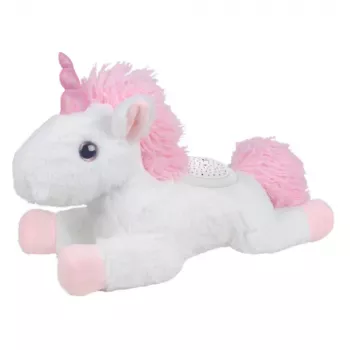 LEAN TOYS Plush Unicorn miegantis minkštas žaislas su projektoriumi ir garsu