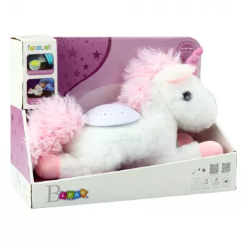 LEAN TOYS Plush Unicorn miegantis minkštas žaislas su projektoriumi ir garsu