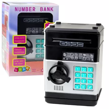 LEAN TOYS ATM seifas taupyklė su šviesos, garso efektai ir PIN kodu – juoda