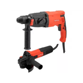 YATO 900W SDS+ plaktukinis grąžtas ir 125 mm 750W kampinis šlifuoklis komplektas