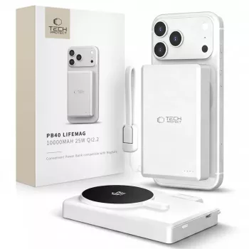 TECH-PROTECT PB40 LIFEMAG MagSafe Power Bank 10000mAh 25W Qi2.2 balta/sidabrinė