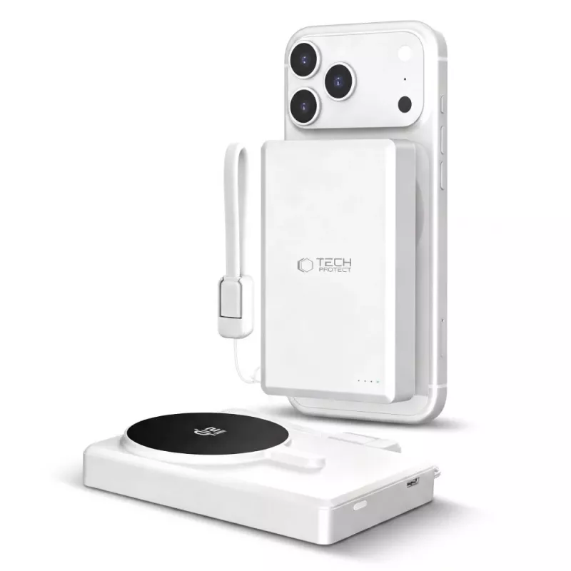 TECH-PROTECT PB40 LIFEMAG MagSafe Power Bank 10000mAh 25W Qi2.2 balta/sidabrinė