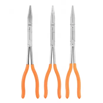 NEO TOOLS 01-293 Dvigubo sujungimo replių rinkinys, 3 vnt., chromo vanadžio plienas, 280 mm, tiesios, 45° ir 90° lenktos nosys, ergonomiškos neslystančios rankenos