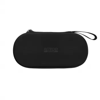 Retroid Carry Case, skirtas Retroid Pocket 6 - juodas EVA kieto korpuso kelioninis dėklas su tinklelio kišene ir riešo dirželiu