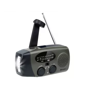 TRACER EXPLORER PRO Expedition radijas su saulės panele, rankine sukimosi rankena, NOAA orų juosta, AM/FM, LED žibintuvėliu ir USB power bank