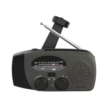 TRACER EXPLORER PRO Expedition radijas su saulės panele, rankine sukimosi rankena, NOAA orų juosta, AM/FM, LED žibintuvėliu ir USB power bank