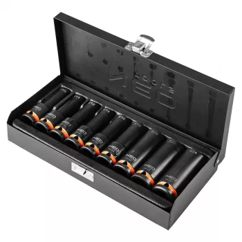 NEO TOOLS 1/2 colio smūginiai lizdai, E10-E24 išorinis Torx, 9 vnt. rinkinys, CrMo