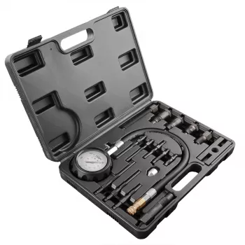 NEO TOOLS dyzelinių variklių kompresijos matuoklis, 16 dalių rinkinys (0–70 bar / 0–1000 PSI)