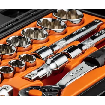 NEO TOOLS 1/2 colio įvorių raktų rinkinys, 23 dalių, chromo vanadžio plienas, DIN 3124