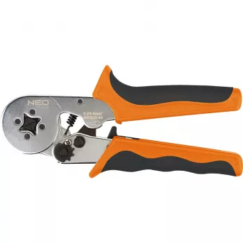 NEO Tools 01-507 savaime prisitaikantis reples spaustuvas movų antgaliams 0,25-6 mm² (AWG 23-10), kvadratinis užspaudimas, ergonomiška dviejų komponentų rankena, 200 mm