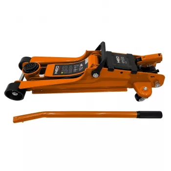 NEO TOOLS 11-733 hidraulinis grindų keltuvas 2,5 t, žemo profilio, su dvigubo stūmoklio greito kėlimo sistema