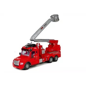 LEAN TOYS gaisrinis automobilis su kopėčiomis ir nuotolinio valdymo pultu, mastelis 1:14, 2.4GHz, vandens purškimas, šviesos ir garsai