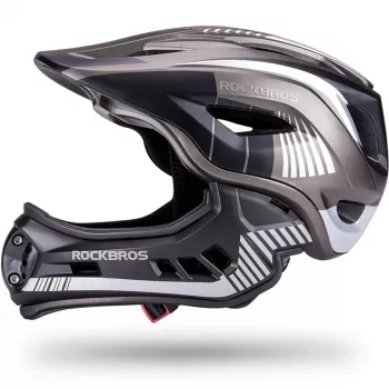 Rockbros TT-32SBTG-M vaikiška dviračių šalmą su nuimamu smakro apsaugu, dydis M, pilka