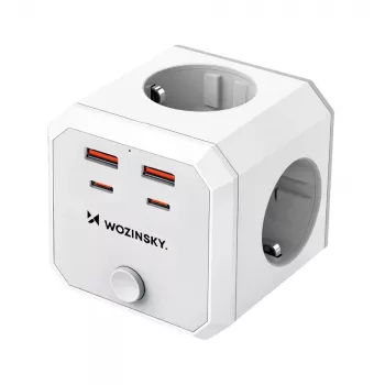 Wozinsky WKZ-4B Power Cube 4x AC 2x USB-A 2x USB-C PD 20W 4000W Baltas
