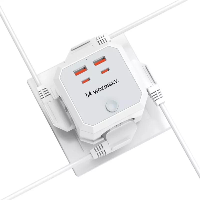 Wozinsky WKZ-4B Power Cube 4x AC 2x USB-A 2x USB-C PD 20W 4000W Baltas