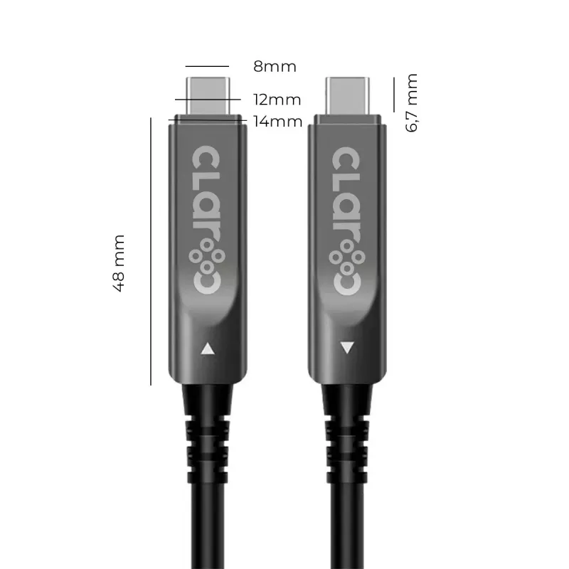 Claroc Active Optical USB-C laidas 12m 4K@60Hz 60W PD 10Gbps juodas