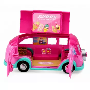 LEAN TOYS ledų furgonėlis lėlėms su žaidimo rinkiniu, sulankstomas, rožinis, 33 detalės