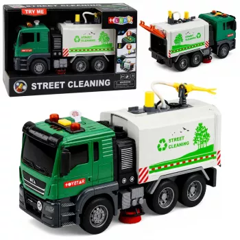 LEAN TOYS Street Sweeper Truck su vandens funkcija, šviesomis ir garsais 1:14