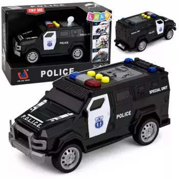 LEAN TOYS policijos automobilis Special Vehicle 1:32 mastelio juodas su šviesomis ir garsais