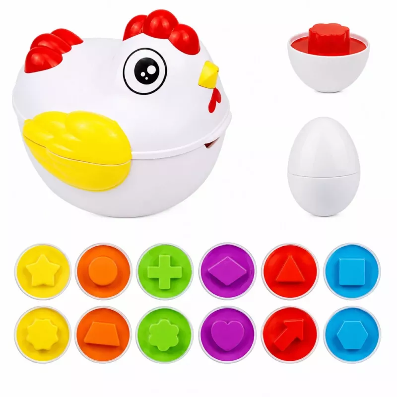 LEAN TOYS Educational Hen 12 Egg Sorter mokomasis vištos formų ir spalvų rūšiuoklis