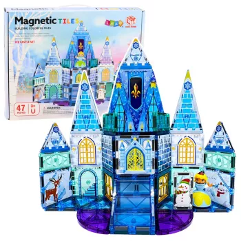 LEAN TOYS Magnetiniai konstravimo blokeliai Ledinės princesės pilis mėlyna 47 vnt.