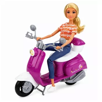 LEAN TOYS Anlily Traveler lėlė su paspirtuku, akiniais, telefono laikikliu ir aksesuarais