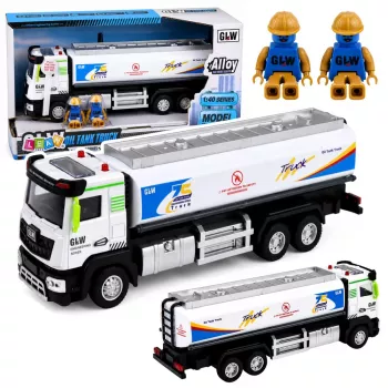LEAN TOYS Metal Tank Truck su frikcine pavara, šviesomis ir garsais, mėlynas ir baltas, 1:40 mastelis