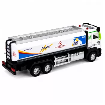 LEAN TOYS Metal Tank Truck su frikcine pavara, šviesomis ir garsais, mėlynas ir baltas, 1:40 mastelis
