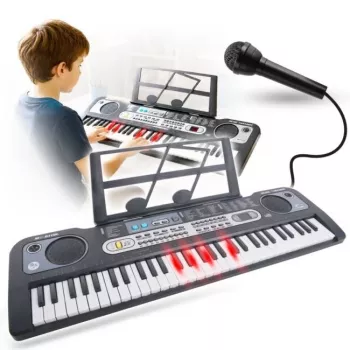 MQ 6119L 61 klavišų nešiojama elektroninė klaviatūra su LED ekranu, 128 garsais, 128 ritmais, įrašymo ir pamokų funkcijomis, juoda