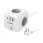 Wozinsky WKZ-3B 4 krypčių maitinimo kubas su 2 USB-A ir 1 USB-C, 4000 W, 1,8 m laidas, baltas