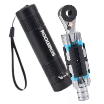 ROCKBROS TG-8601 reketinis dviračio daugiafunkcis įrankis su S2 plieno antgaliais, cilindriniu aliuminio korpusu, juodas