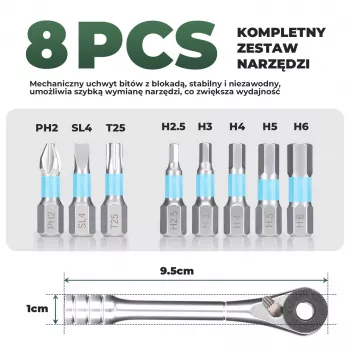 ROCKBROS TG-8601 reketinis dviračio daugiafunkcis įrankis su S2 plieno antgaliais, cilindriniu aliuminio korpusu, juodas