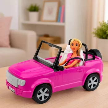 LEAN TOYS Anlily lėlė purpuriniame kabriolete su telefono laikikliu ir ausinėmis
