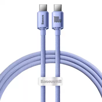 Baseus USB-C į USB-C Crystal Shine 100W PD greito įkrovimo ir duomenų laidas, 1,2 m, violetinis