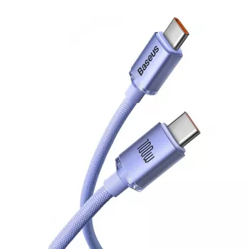 Baseus USB-C į USB-C Crystal Shine 100W PD greito įkrovimo ir duomenų laidas, 1,2 m, violetinis
