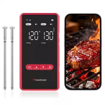 METAPEN Meatmeet X Pro Bluetooth/Wi-Fi virtuvės termometras su programėle kepsninei, orkaitei, rūkyklai - juodas