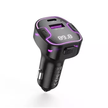 XO BCC12 Bluetooth 5.0 FM siųstuvas su dvigubu USB įkrovimu, laisvų rankų skambučiais, LED ekranu, USB/TF kortelės MP3 grotuvu, automobilio akumuliatoriaus įtampos monitoriumi, skirtas 12V/24V transporto priemonėms