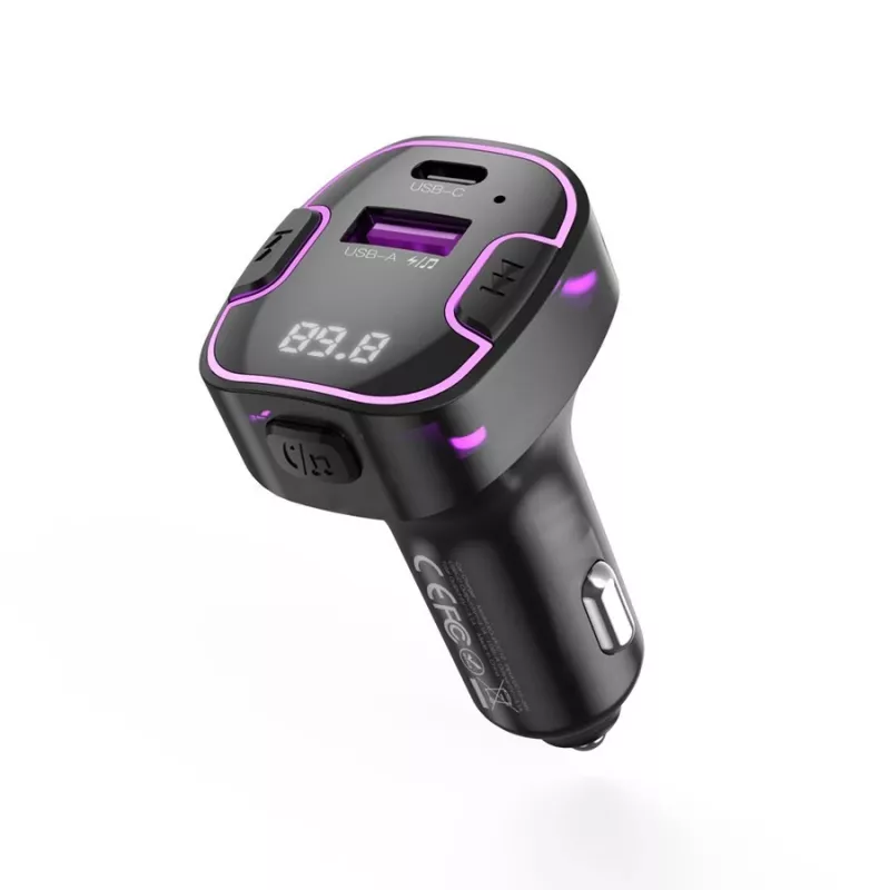 XO BCC12 Bluetooth 5.0 FM siųstuvas su dvigubu USB įkrovimu, laisvų rankų skambučiais, LED ekranu, USB/TF kortelės MP3 grotuvu, automobilio akumuliatoriaus įtampos monitoriumi, skirtas 12V/24V transporto priemonėms
