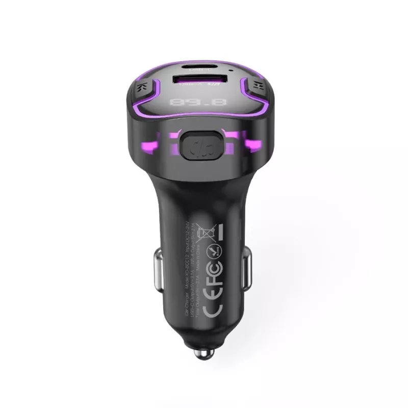 XO BCC12 Bluetooth 5.0 FM siųstuvas su dvigubu USB įkrovimu, laisvų rankų skambučiais, LED ekranu, USB/TF kortelės MP3 grotuvu, automobilio akumuliatoriaus įtampos monitoriumi, skirtas 12V/24V transporto priemonėms