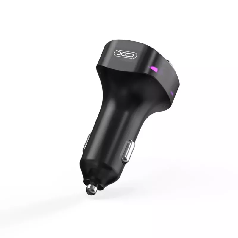 XO BCC12 Bluetooth 5.0 FM siųstuvas su dvigubu USB įkrovimu, laisvų rankų skambučiais, LED ekranu, USB/TF kortelės MP3 grotuvu, automobilio akumuliatoriaus įtampos monitoriumi, skirtas 12V/24V transporto priemonėms