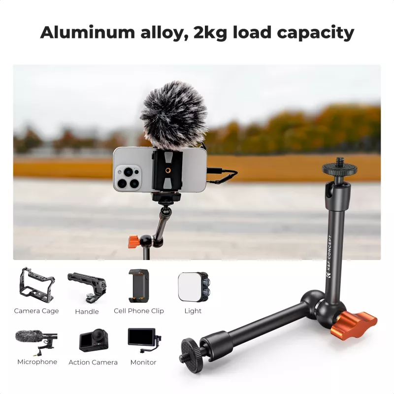 KF Magic Arm + Super Clamp tvirtinimo rinkinys su 1/4 colio ir 3/8 colio sriegiais, 15-55 mm žiaunomis, juodas