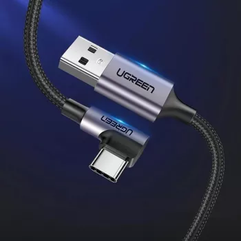 UGREEN US284 USB-A į USB-C stačiu kampu laidas, 3A, 3m, juodas