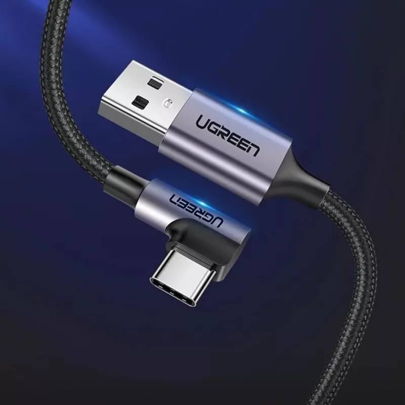 UGREEN US284 USB-A į USB-C stačiu kampu laidas, 3A, 3m, juodas