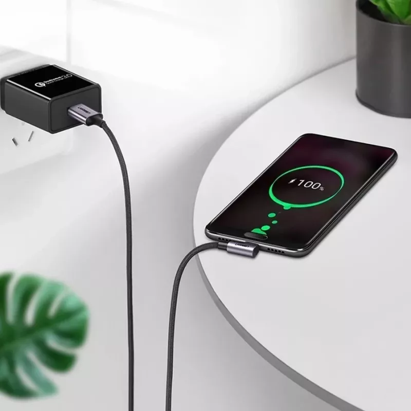 UGREEN US284 USB-A į USB-C stačiu kampu laidas, 3A, 3m, juodas