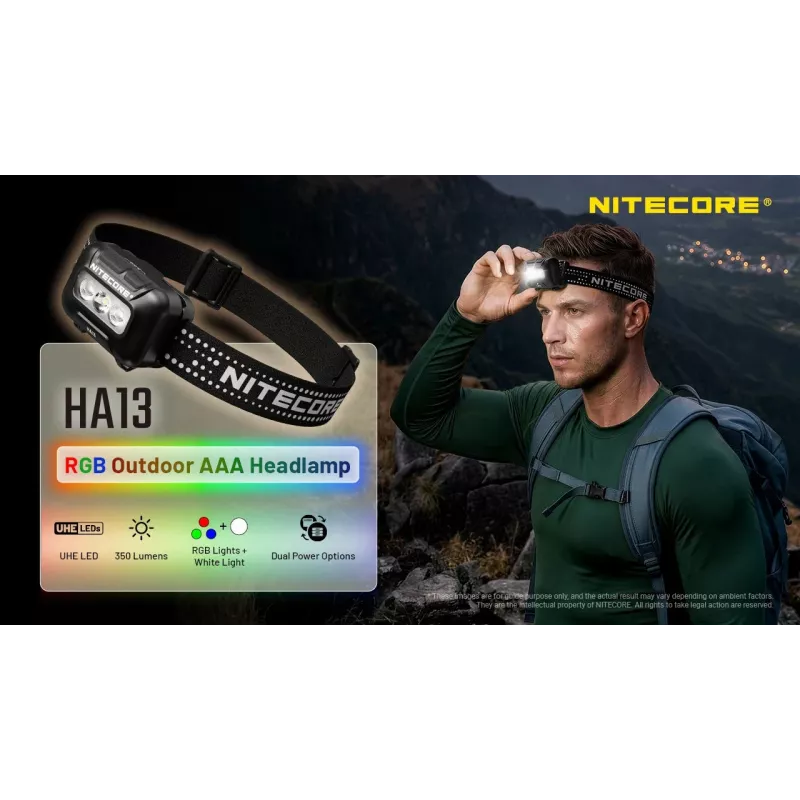 NITECORE HA13 (2026) RGB žibintuvėlis ant galvos 350lm