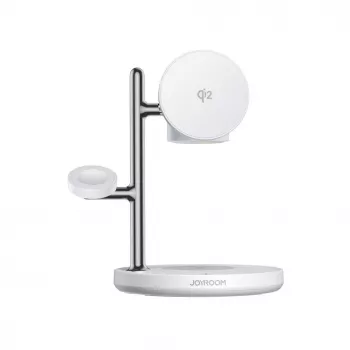 JOYROOM JR-W23 Qi2 4-in-1 belaidžio įkrovimo stotelė su naktine šviesa - balta
